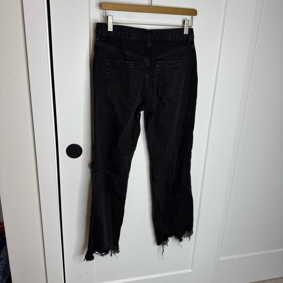 Free People Maggie Distressed Black Wash Denim Button Fly Crop Jeans Size 26 - Picture 6 of 7